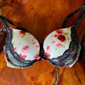 Victoria's Secret Black and Pink Floral Bra